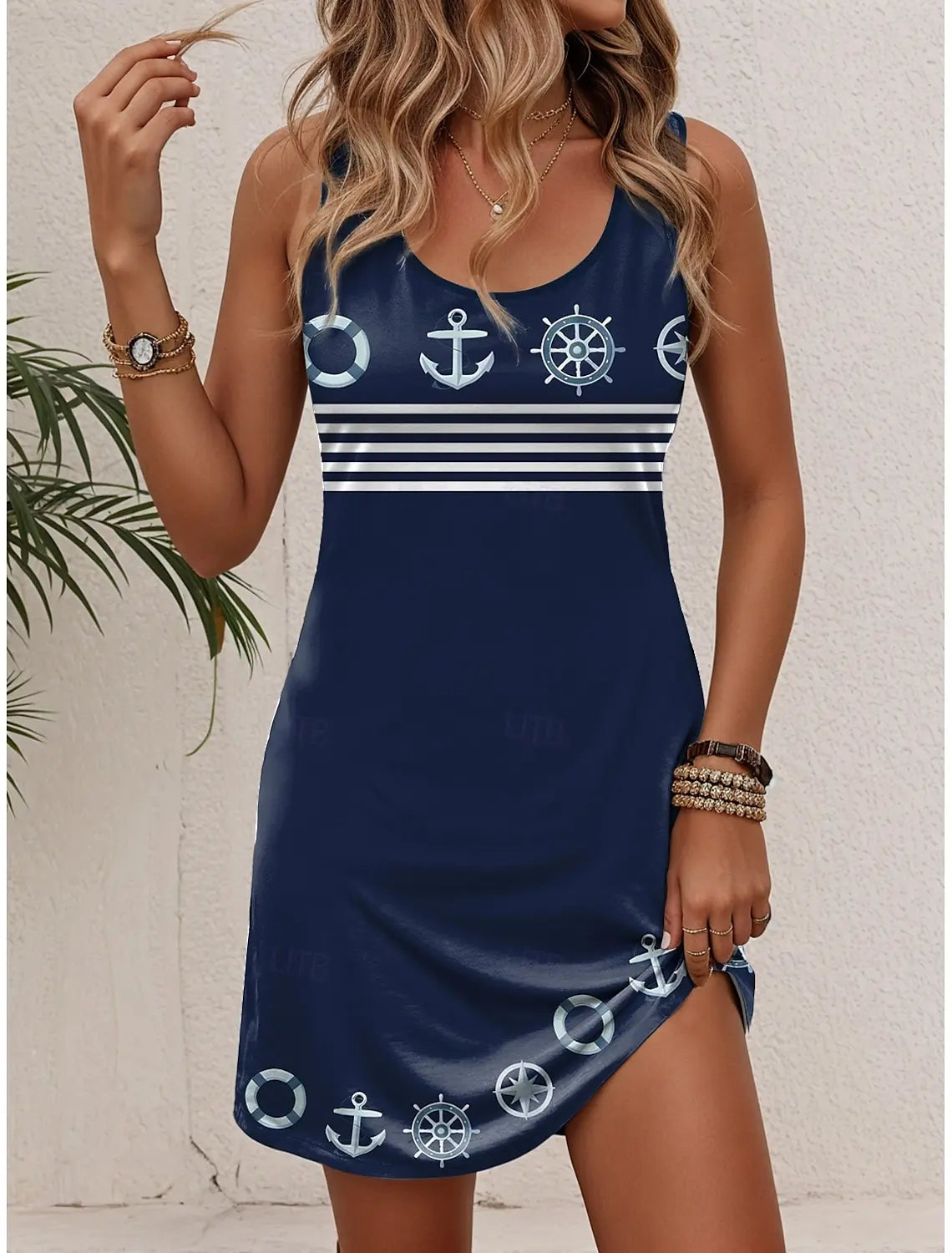 Sleeveless Crew Neck Tank A-Line Mini Dress