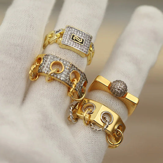 Zirconia Beads Charm Luxury Crystal Engagement Metal Open Rings