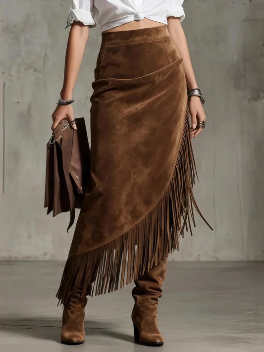 Tassel Suede High Waist Midi Chic Skirts