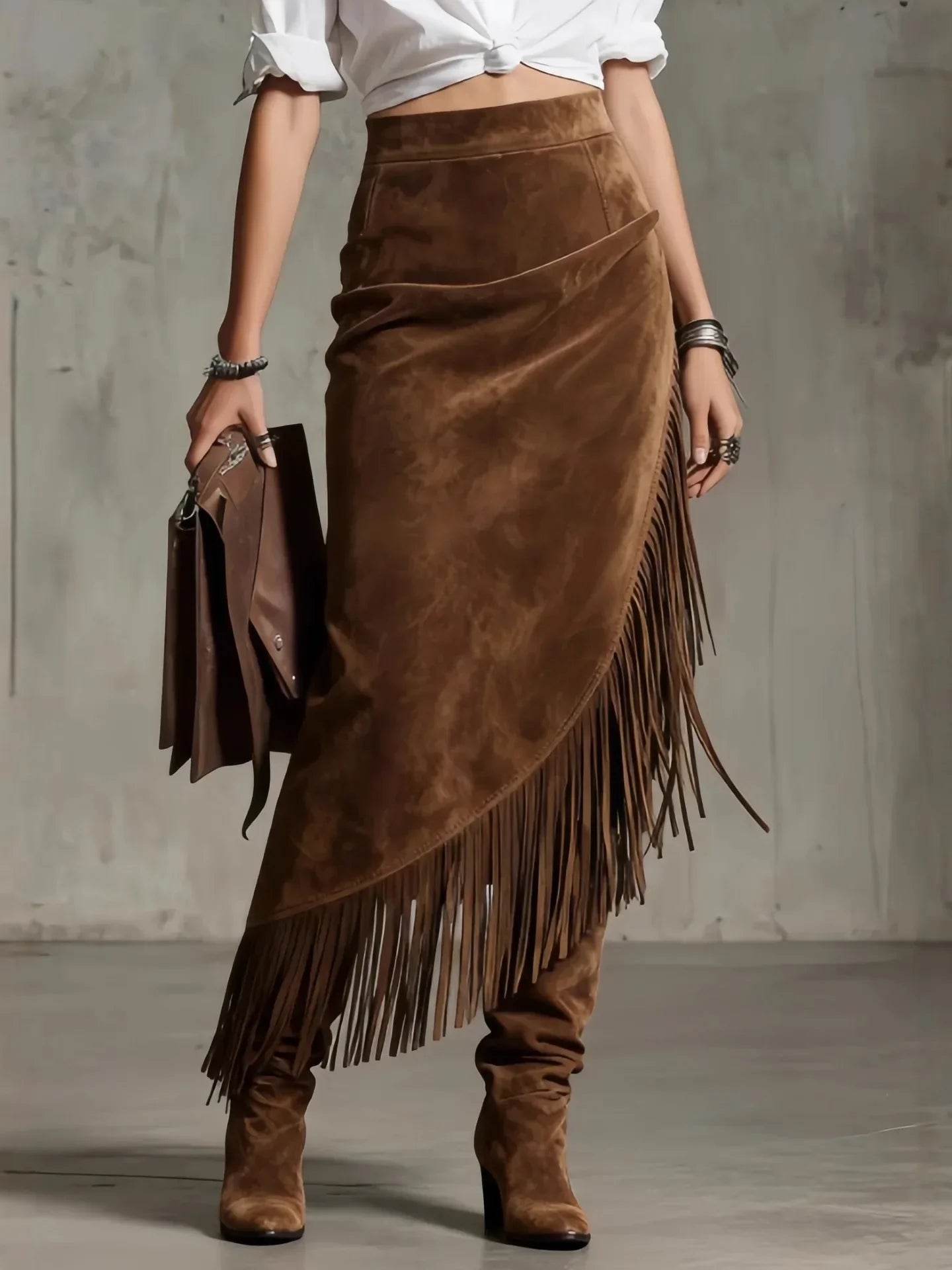 Tassel Suede High Waist Midi Chic Skirts