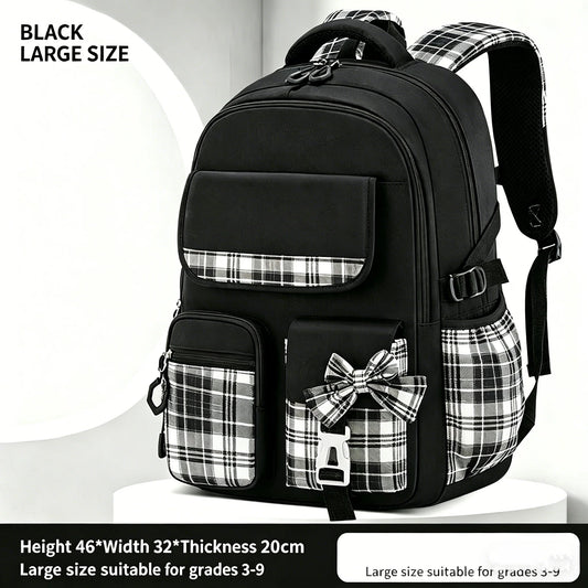 School Students Girls Checkered Backpack Large Capacity Bags