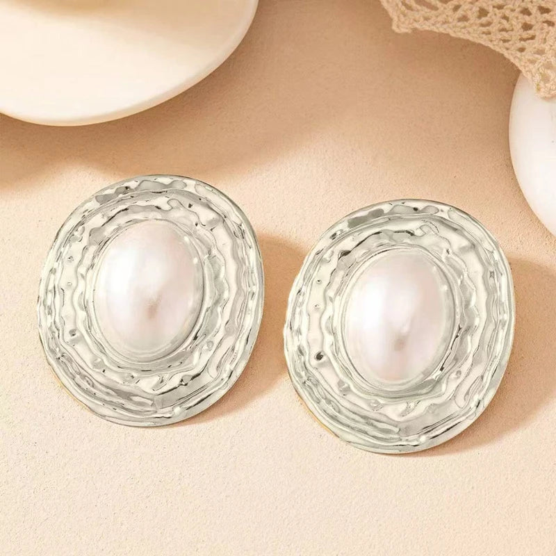 Exaggerated Big Pearl Oval Earrings