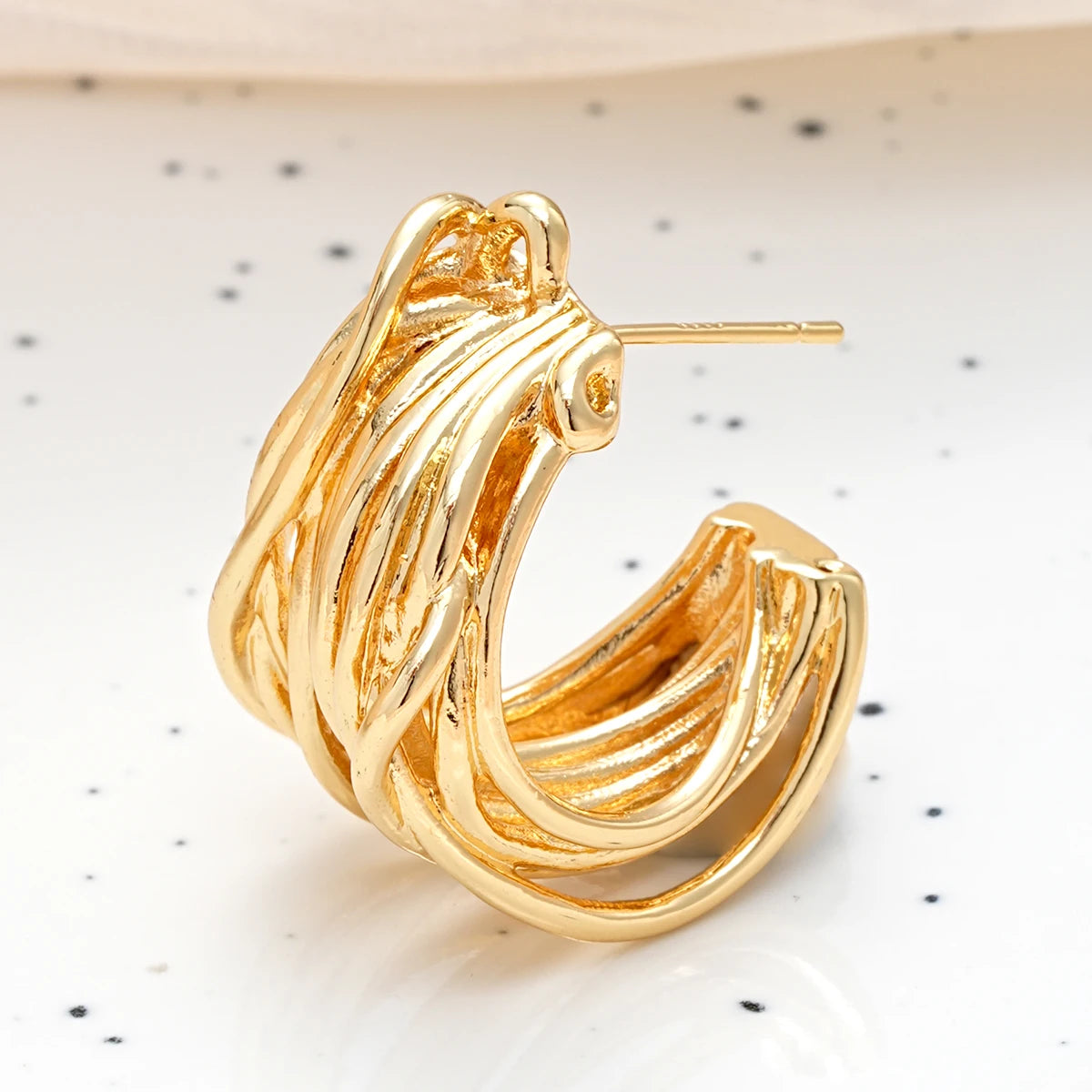 Exaggerated Wide Clip-On Gold Metal Earring