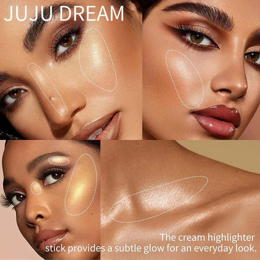 Glowy Highlighter Stick Shimmer Finish Waterproof, Long-Lasting, Easy Blend, Multi-Look, Face & Eye Contour, Skin-Friendly