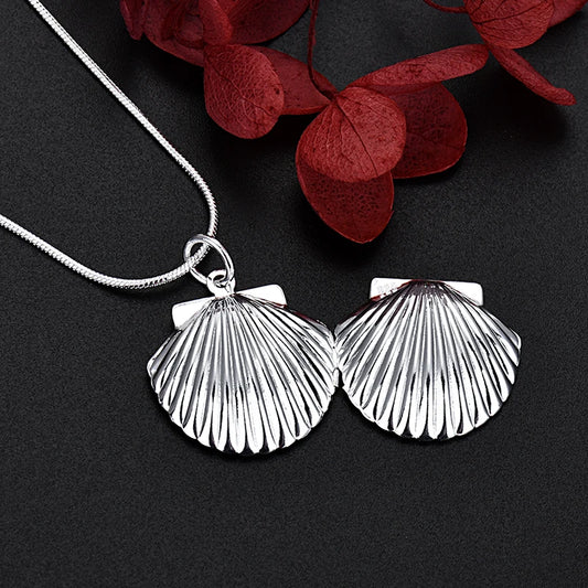 40-75cm 925 Sterling Silver seashell Photo open Frame Necklace