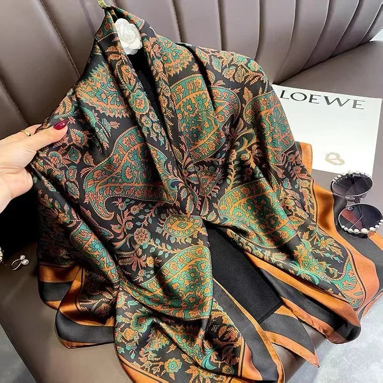Luxury Horse Print Square Silk Shawl Scarf