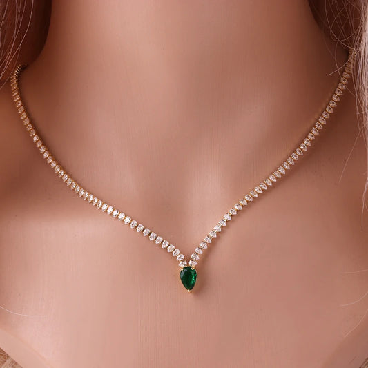 Iced Out Chain Water Drop Cubic Zirconia Light Blue Necklace