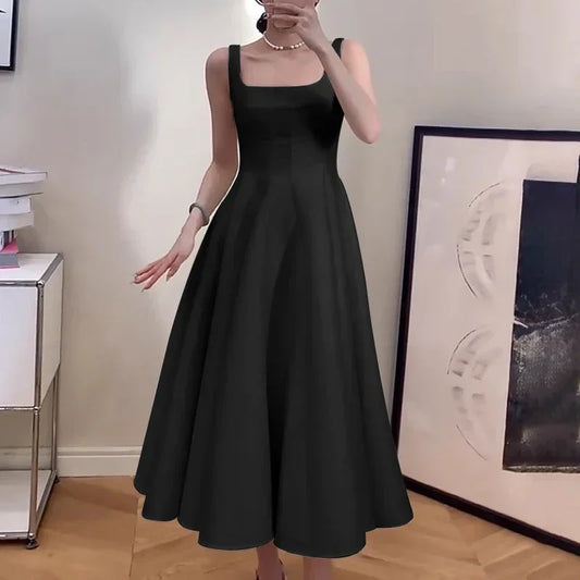 Sleeveless Tank Casual Square Collar Midi Robe