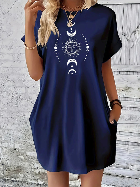 loose round neck short sleeved casual dress