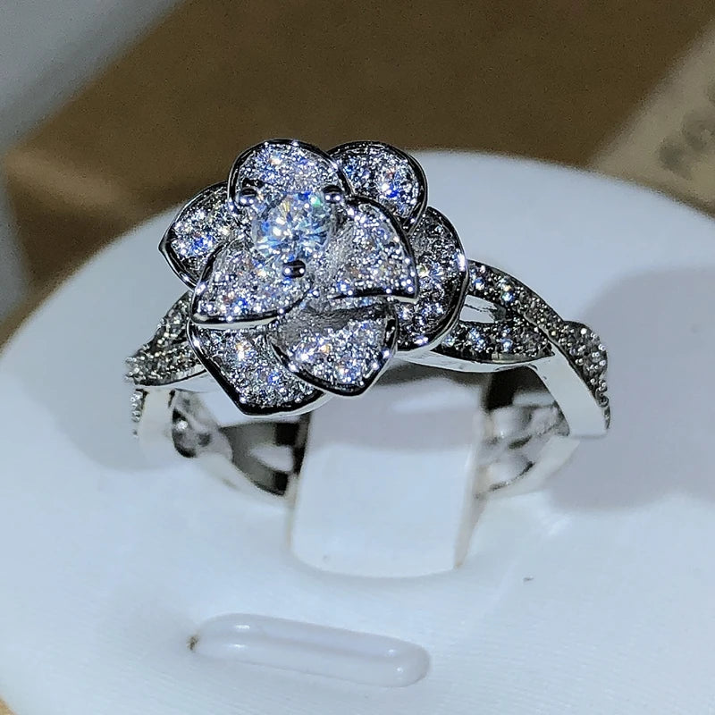 DANA 925 Silver Rose White Zircon Ring