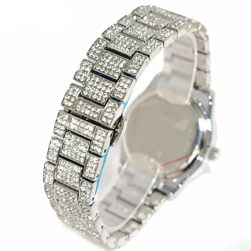 Gold Luxury Stainless Steel Iced Diamond Quartz