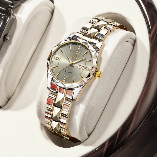 Luxury Ladies Quartz Waterproof Luminous Date Stainless Stain Wristwatch