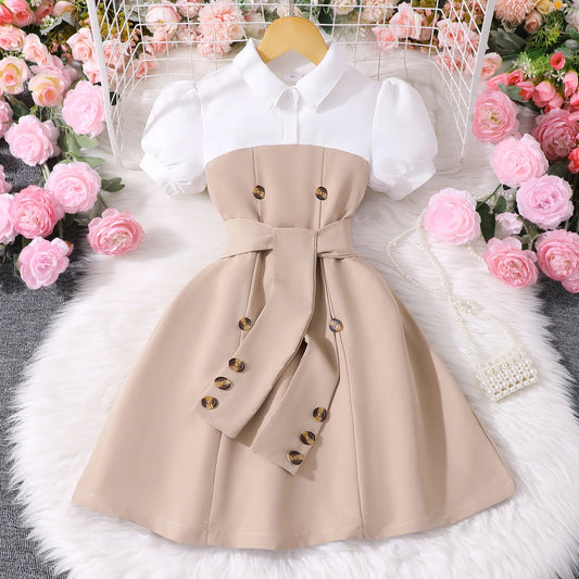 4-7 Years Princess Puff Sleeve Summer Peter Pan Collar Dress