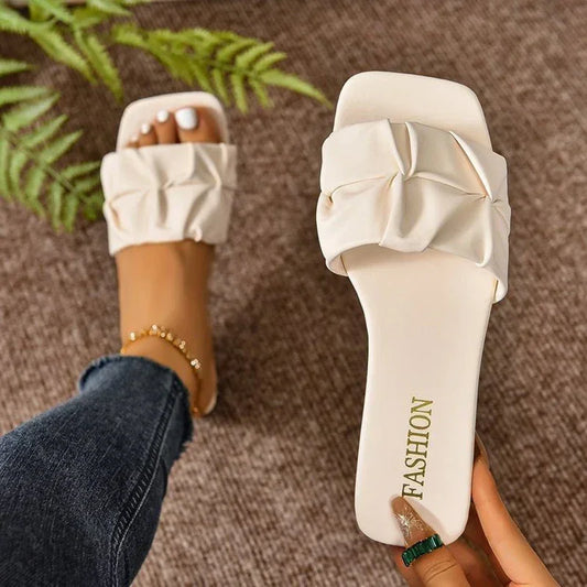 Square Head Flat Korean Style Slippers