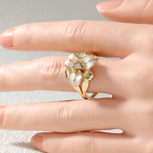Aesthetic Inlaid White CZ Enamel Flower Ring