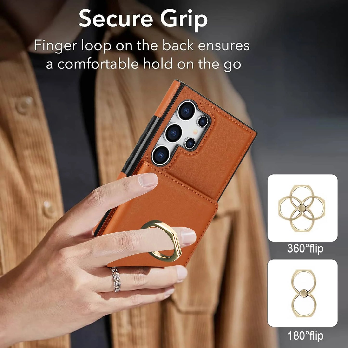 Wallet Case with Card Holder, 360° Rotation Ring