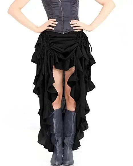 Gothic Long Sexy High-Low Ruffles Corset Skirts