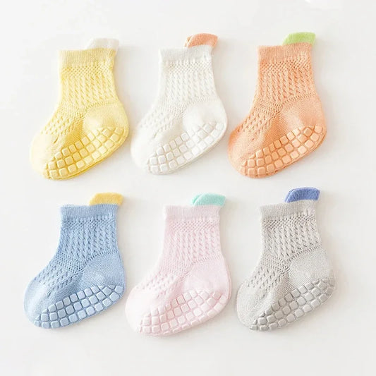 3pairs/lot 6 Colored Of Net Eye Non-slip Cotton Socks