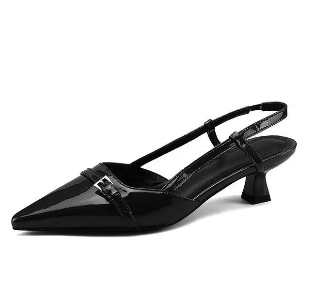 Leather Buckle Slingbacks Mid Heels Sandale