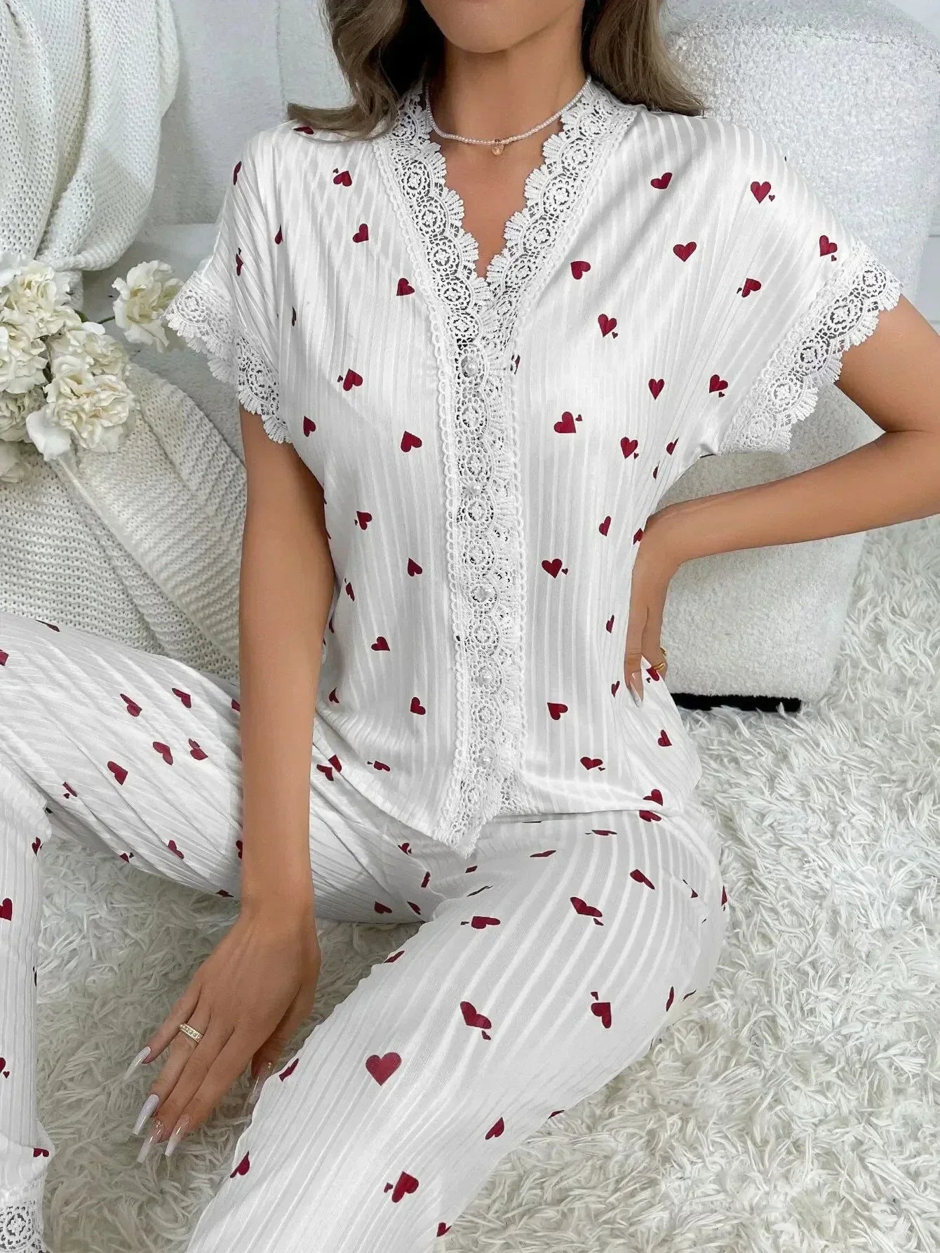 Short Sleeve Cherry Print Lingerie Set