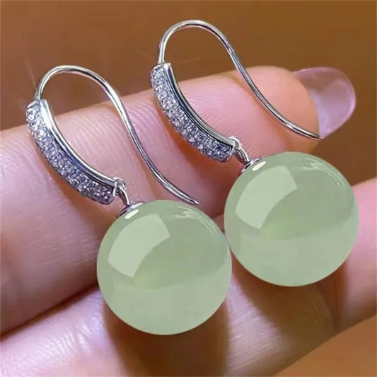 Green Hotan Natural Stone 18k Gold 925 Silver Stud Earring