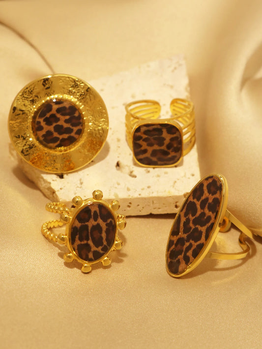 18K PVD Golden Plated 304 Stainless Steel Chunky oho Leopard Rings