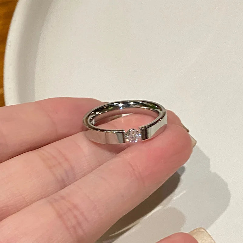 Stainless Steel Minimalist Silver Zircon Ring
