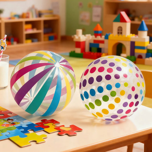 1 lorful Dots & Stripes PVC Inflatable Ball Transparent Printed Toy