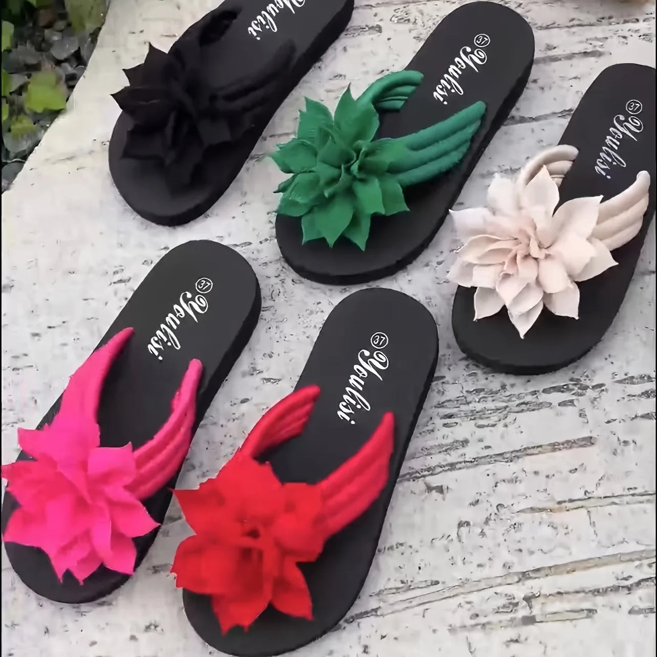 Floral Flip Flops Mid Heel Sandals Slipper