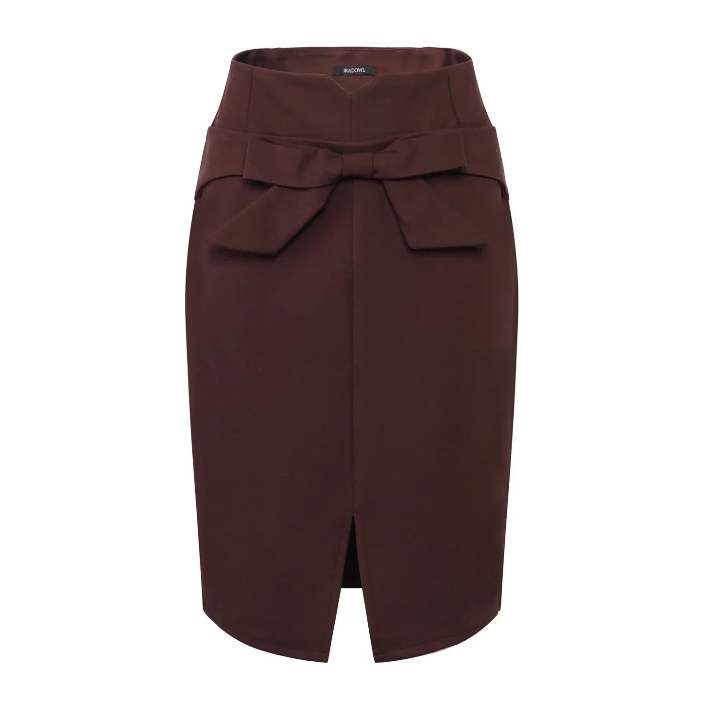 Knee Length High Waist Elegant Slit Bow Skirt