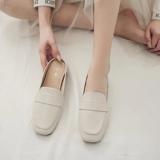 Half Flat Soft Leather Slip-on Lazy Soft Sole Flat Shoes