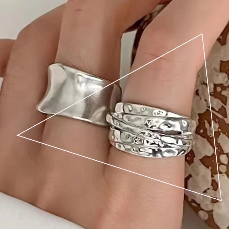 925 Sterling Silver Retro Geometric Asymmetric Rings