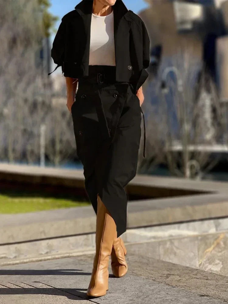 Cargo Long Sleeve Jacket and Wrap High Skirts Set