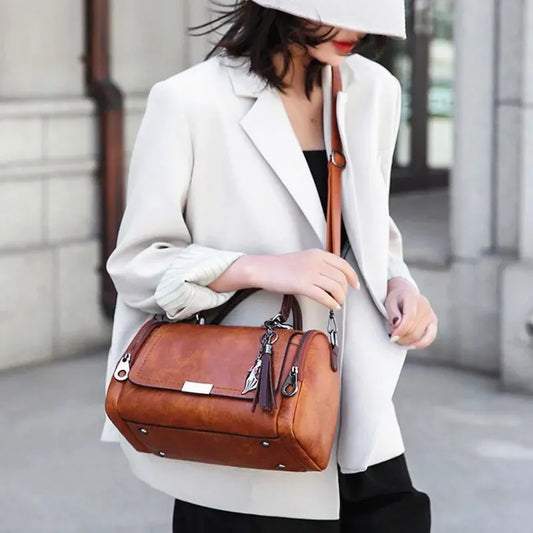 Tassel Large Capacity Shoulder Boston Handbag