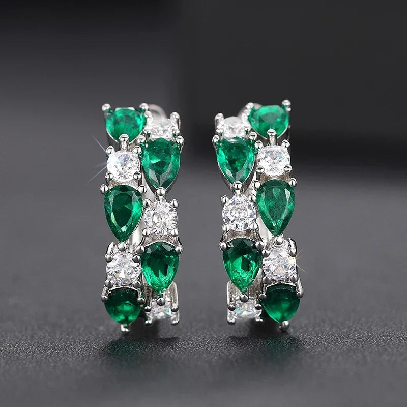Huitan Luxury Hoop Waterdrop Blue/Green Cubic Zirconia Earrings