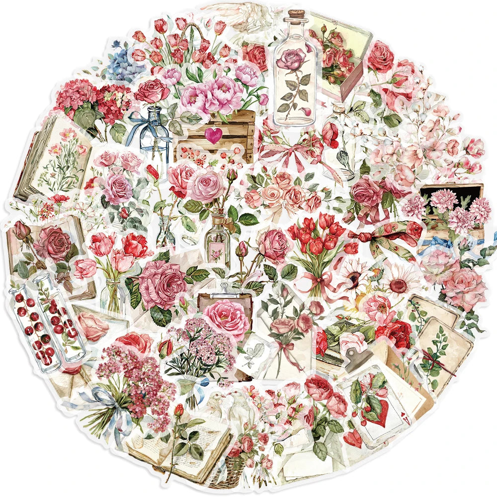 50pcs Floral Stickers Flower Natural Decorative Decals