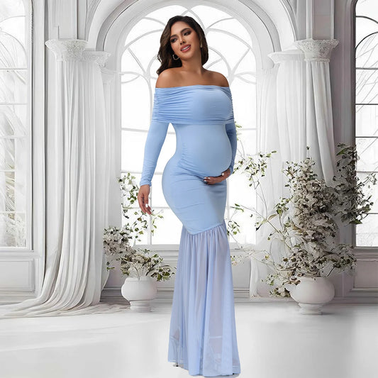 Maternity Off-Shoulder Slits Fishtail Hem For Pregnant