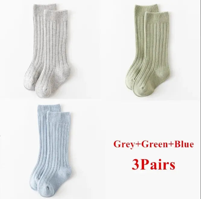 3Pairs/Lot Baby Knee High Soft Cotton Long Sock