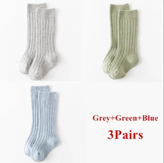 3Pairs/Lot Baby Knee High Soft Cotton Long Sock