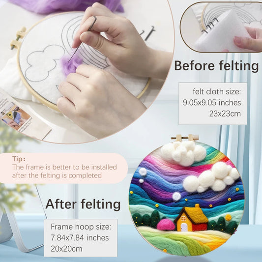 Waterfall Landscape Wool Felting Painting Frame DIY Wool Embroidery Kit