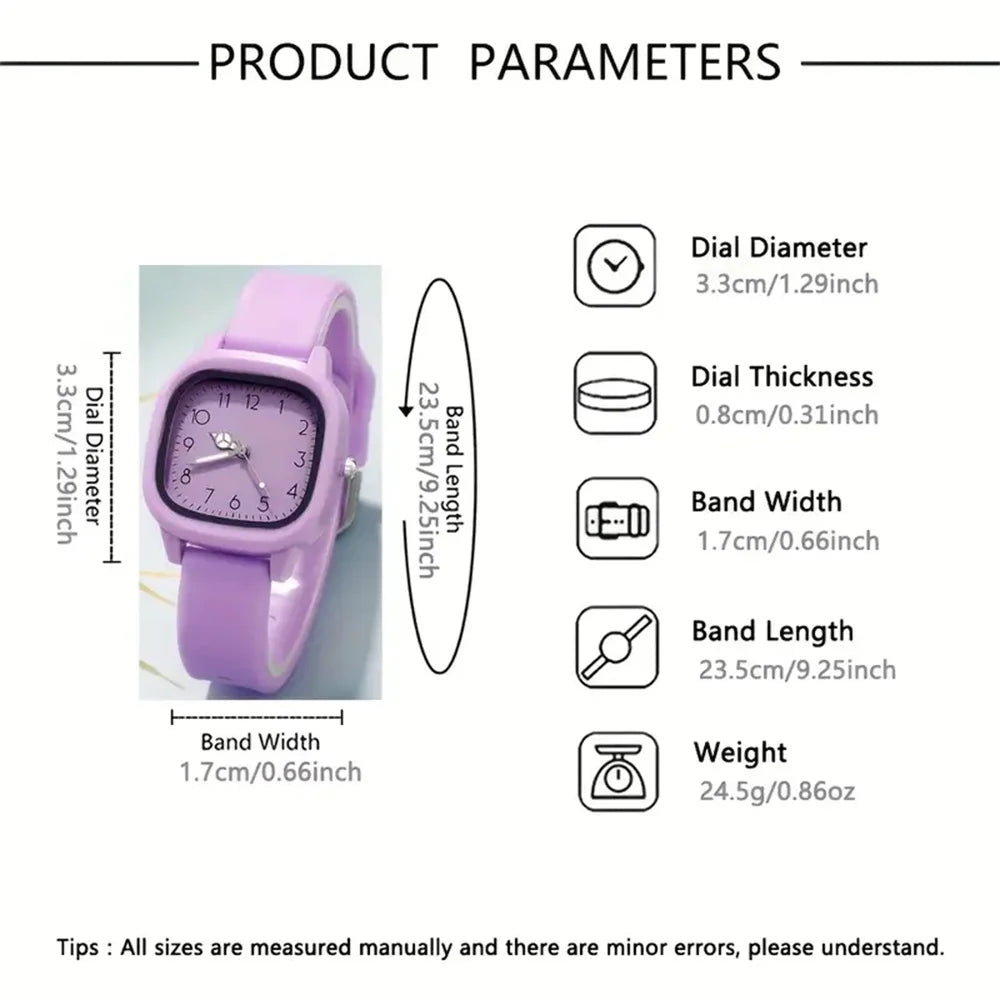 ساعة كوارتز مربعة بحزام سيليكون