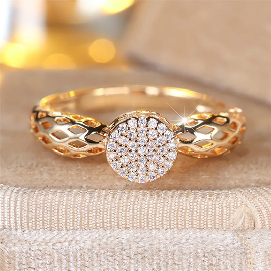 White Zircon Round Stone Hollow Metal Vintage Gold Rings