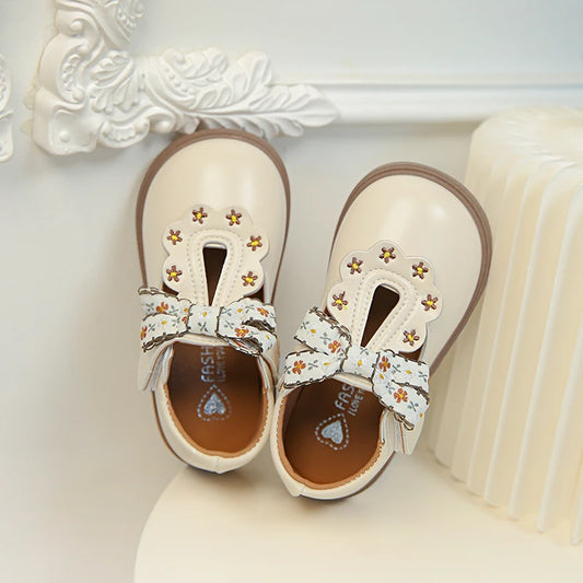Cute bow Leather T-strap Oxfords Soft Shoes