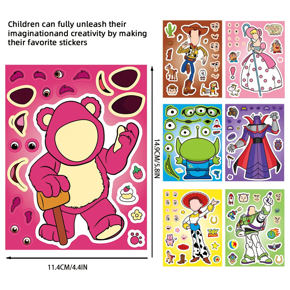 16Sheets Disney Toy Story 2 Puzzle Stickers Children Make a Face DIY Toys