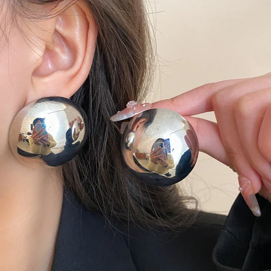 Smooth Round Big Ball Metal Stud Earrings