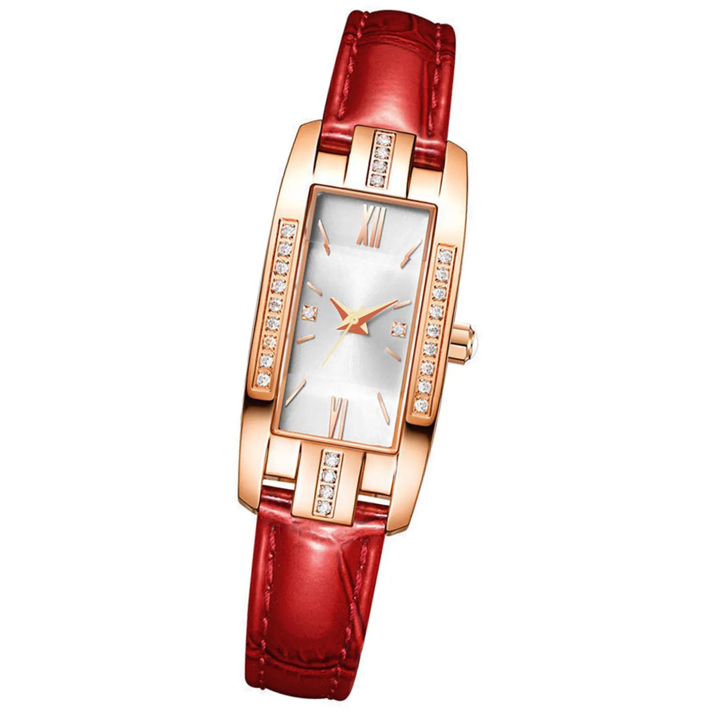 Reloj de cuarzo con correa de cuero y diamantes