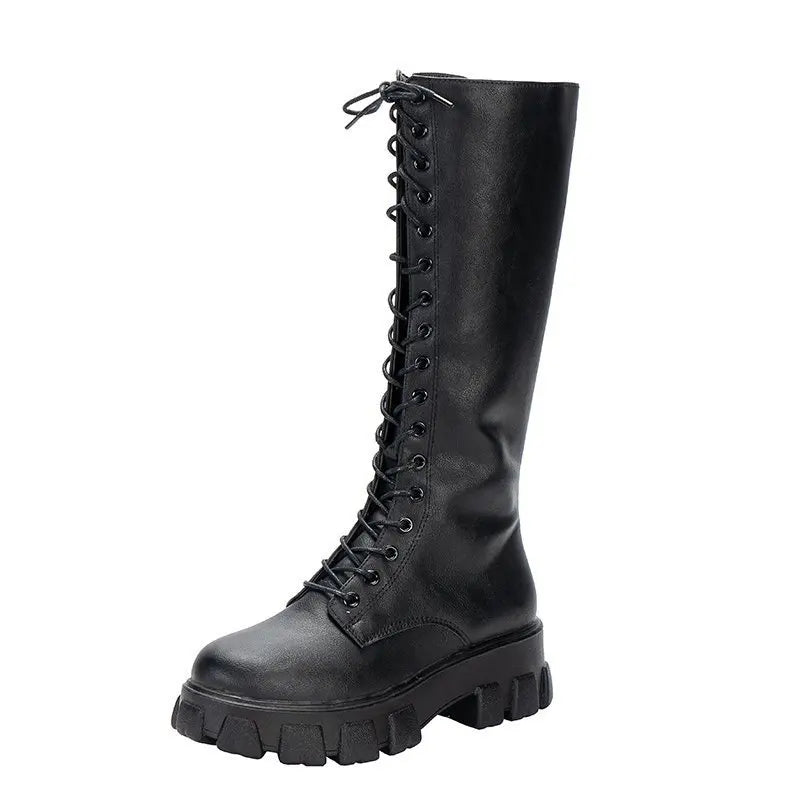 Long boot lace up non slip shoes Casual Thick soled Boots