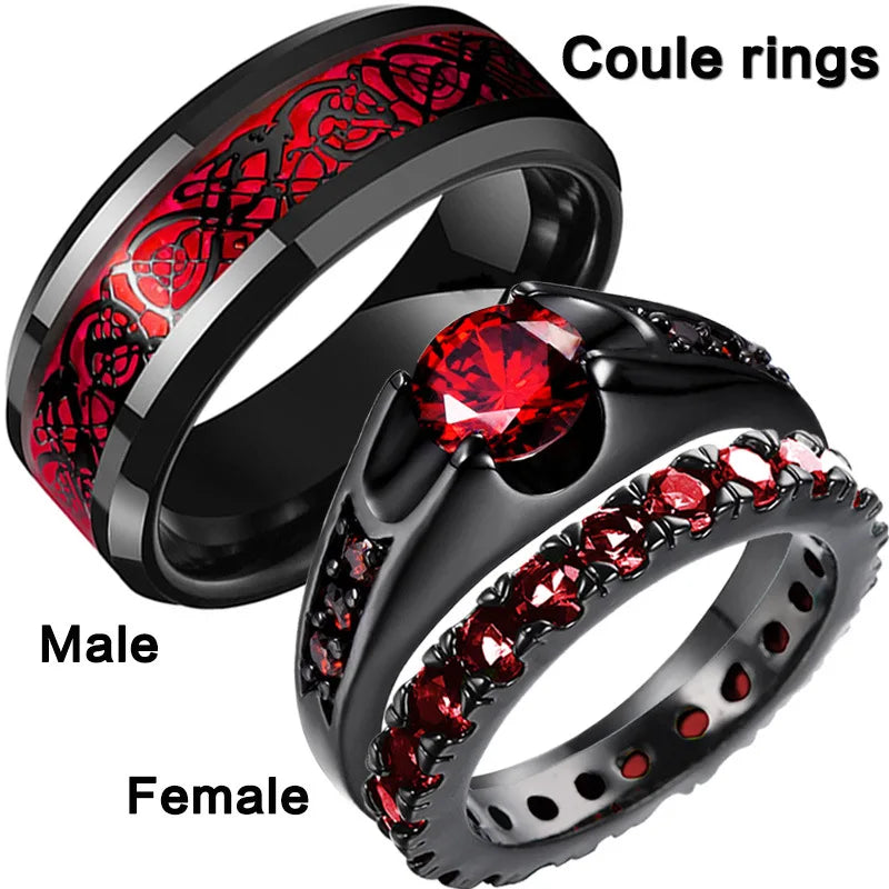 Red Rhinestones Stainless Steel Ring