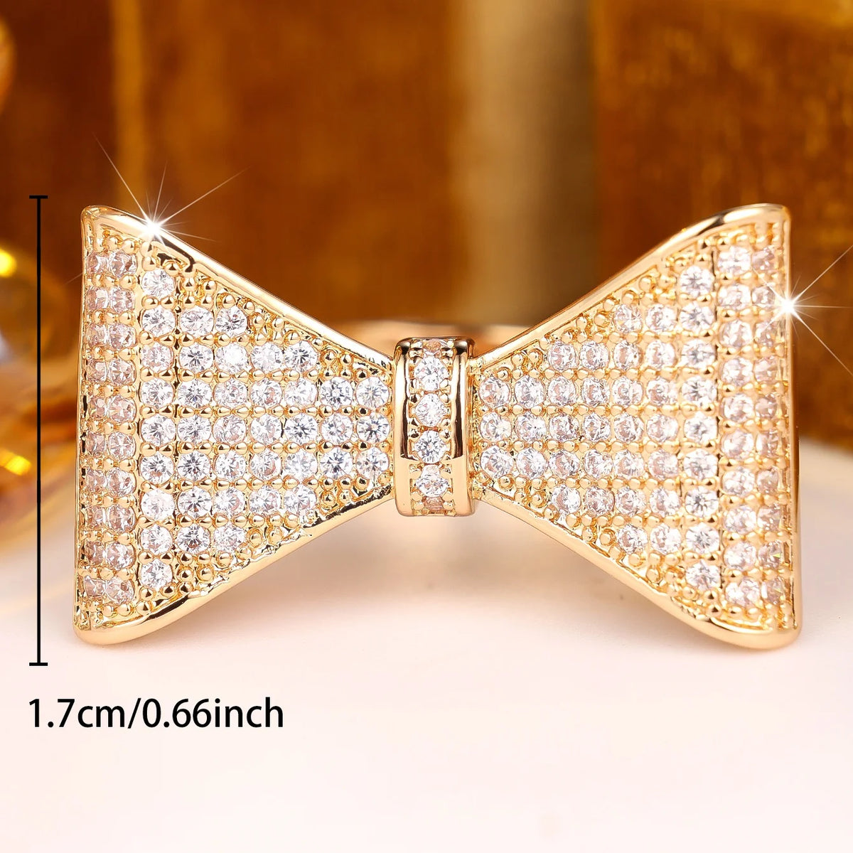 Small Cute Bow Female White Zircon Stone Vintage Gold Ring