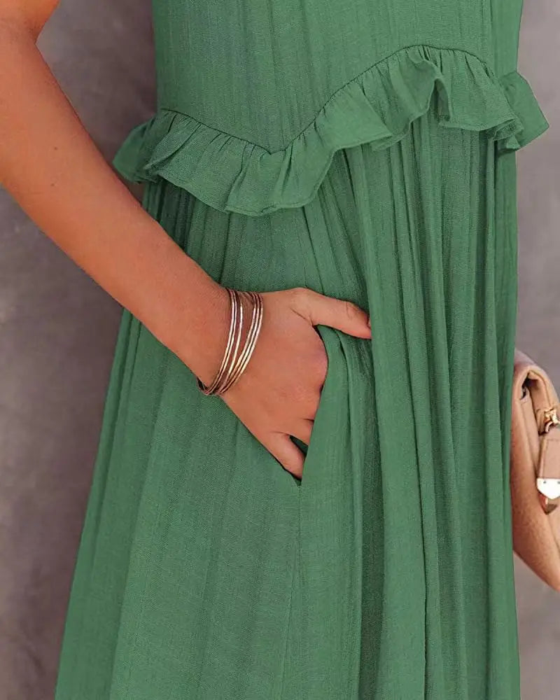 Ruffles Long Elegant Sleeveless Sundress Maxi Dress